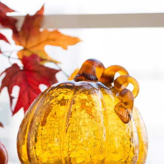 Glitzhome® Crackle Glass Pumpkin, Amber